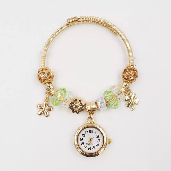 Aukso spalvos apyrankė su laikrodžiu