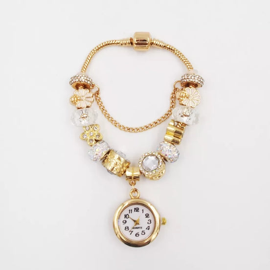 Aukso spalvos apyrankė su laikrodžiu