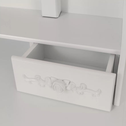 Kosmetinis staliukas su besisukančiu veidrodžiu ir taburete MISTY, baltas