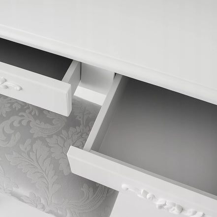 Kosmetinis staliukas su besisukančiu veidrodžiu ir taburete MISTY, baltas