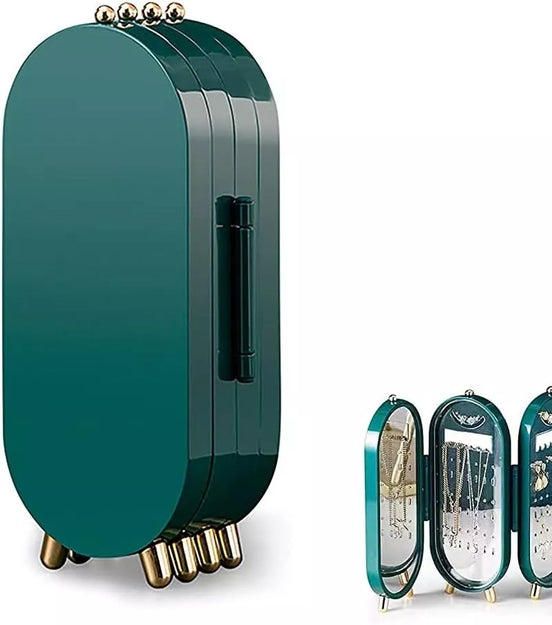 Papuošalų dėžutė su veidrodžiu žalia