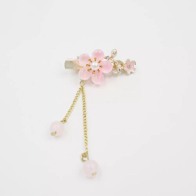 Rožinis plaukų segtukas su vyšnių žiedais