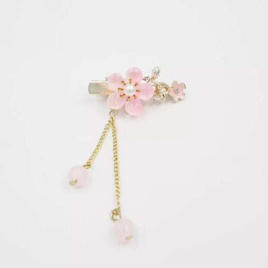 Rožinis plaukų segtukas su vyšnių žiedais