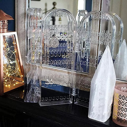 Skaidrus auskarų ir papuošalų stovas, 4 dalių