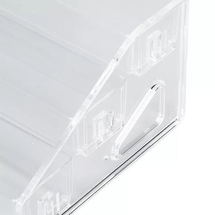 Skaidrus kosmetikos ir buteliukų stovas