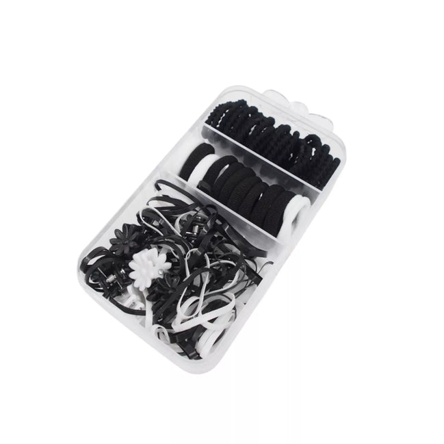 Vaikiškas plaukų aksesuarų rinkinys (juoda/balta spalva)